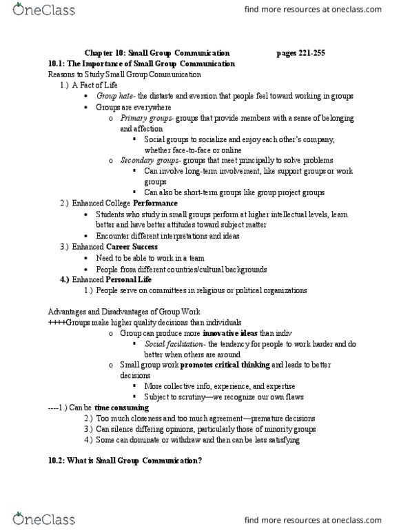 COMM 1101 Chapter Notes - Chapter 10: Stereotype, Analysis Paralysis, Groupthink thumbnail