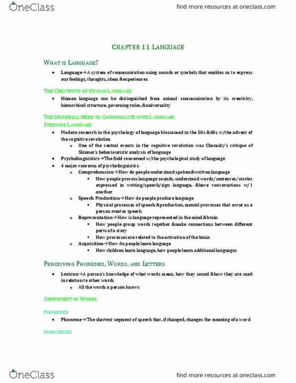 Psychology 2135A/B Chapter Notes - Chapter 11: Parsing, Speech Segmentation, Cognitive Revolution thumbnail