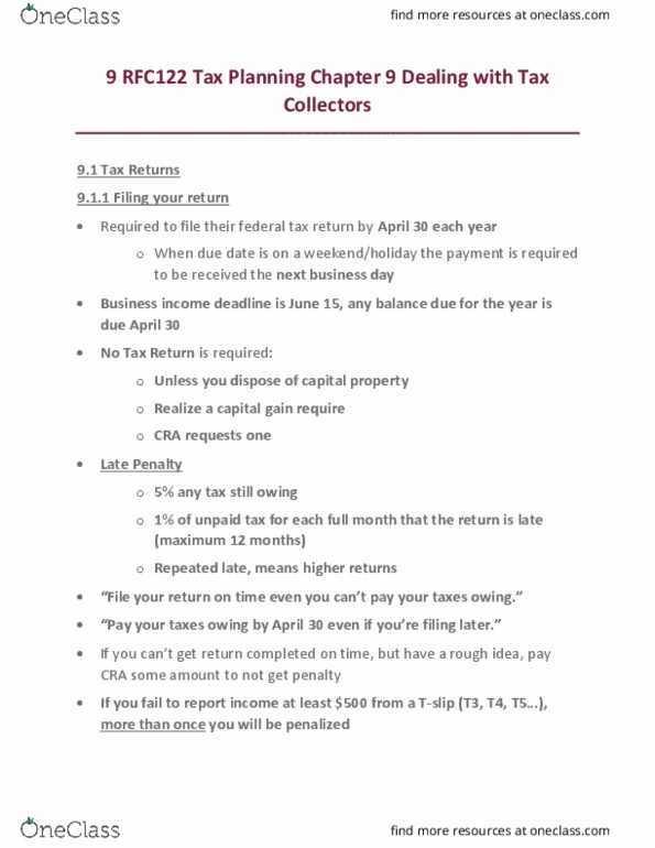 Business Administration - Financial Planning RFC122 Chapter Notes - Chapter 9: Fishing Expedition, Tax Preparation In The United States, Old Age Security thumbnail