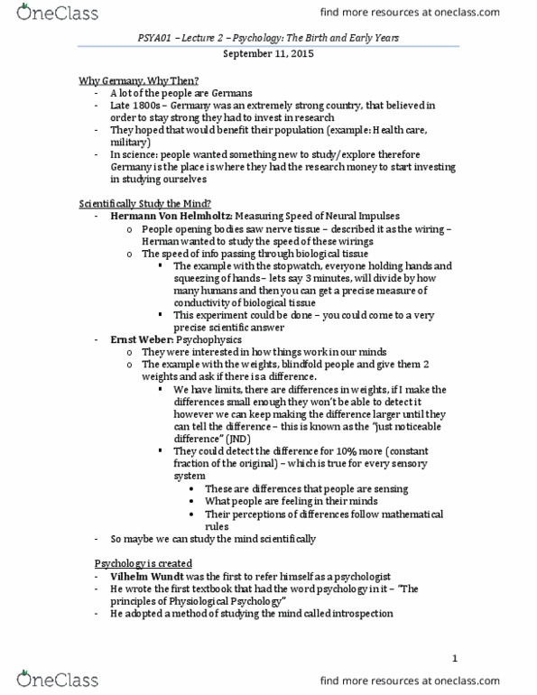 PSYA01H3 Lecture Notes - Lecture 2: Psychodynamics, Forgetting Curve, Sigmund Freud thumbnail