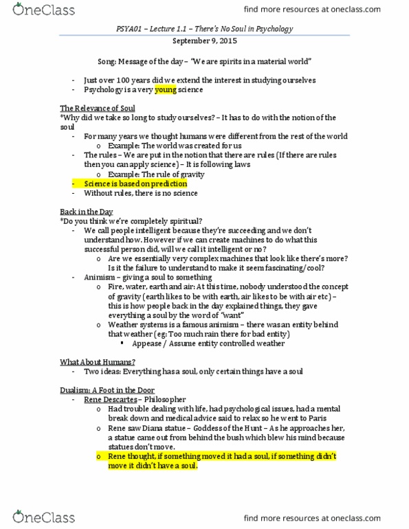 PSYA01H3 Lecture Notes - Lecture 1: Paul Broca, Tabula Rasa, Human Brain thumbnail