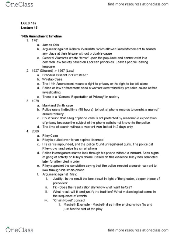 LGLS 10a Lecture Notes - Lecture 15: Antonin Scalia, Fourteenth Amendment To The United States Constitution, John Locke thumbnail