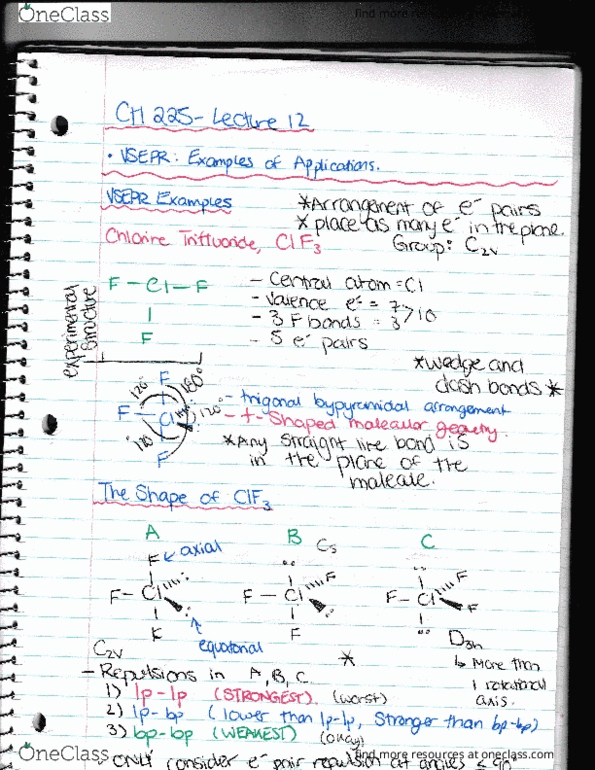 CH225 Lecture Notes - Lecture 12: Vsepr Theory thumbnail