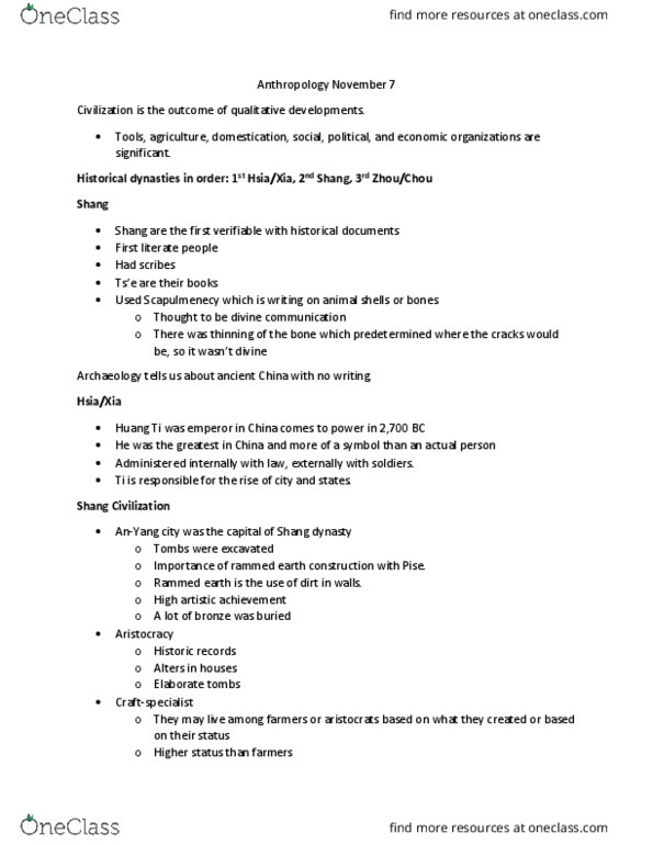 ANT 304 Lecture Notes - Lecture 22: Aristocracy, Fish Hooks, Rammed Earth thumbnail