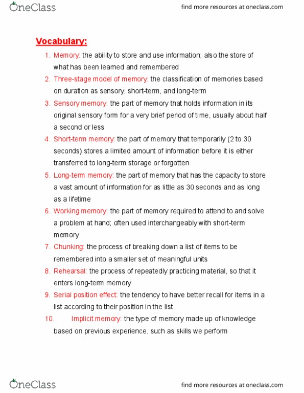 PSY-200 Chapter Notes - Chapter 7: Repressed Memory, Prefrontal Cortex, Forgetting Curve thumbnail