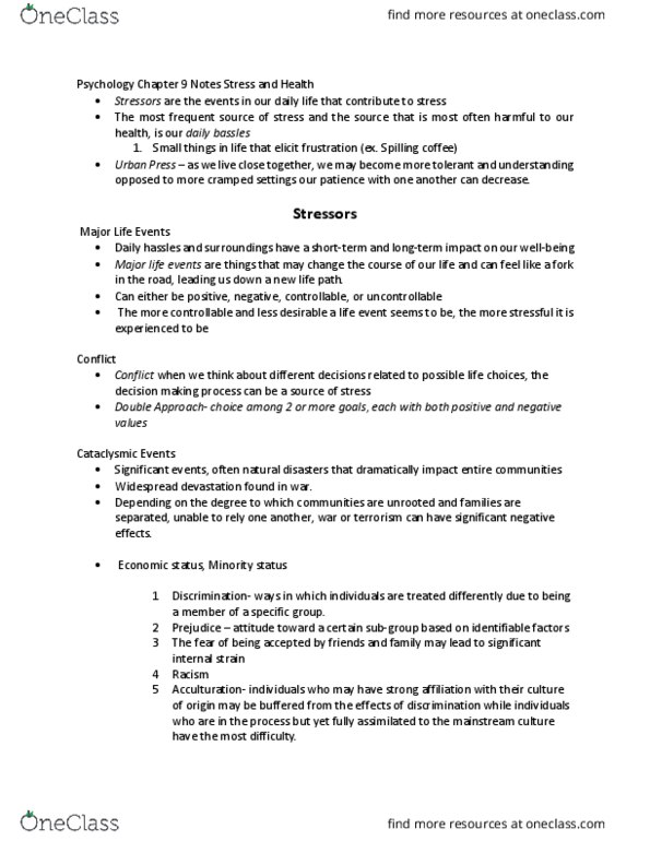 PSY-B - Psychology PSY-B 103 Lecture Notes - Lecture 7: Eustress, Acculturation, Stressor thumbnail