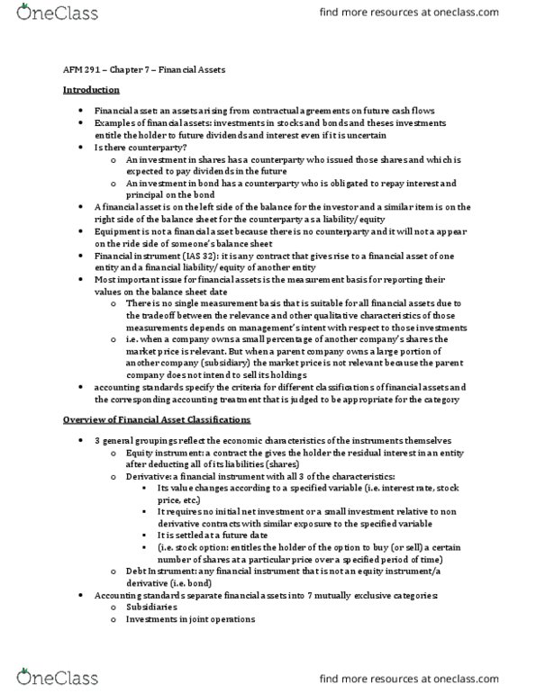 AFM291 Lecture Notes - Lecture 7: Credit Risk, Retained Earnings, Book Value thumbnail