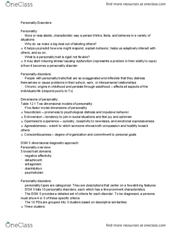 PSY BEH 102C Lecture Notes - Lecture 8: Histrionic Personality Disorder, Schizoid Personality Disorder, Schizotypal Personality Disorder thumbnail