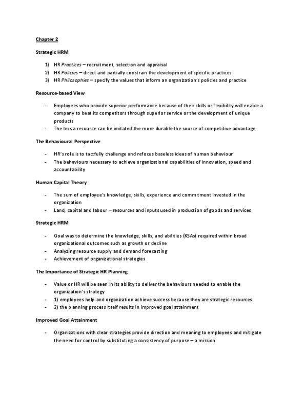 HRM 3430 Chapter Notes - Chapter 2: Human Capital, Demand Forecasting thumbnail