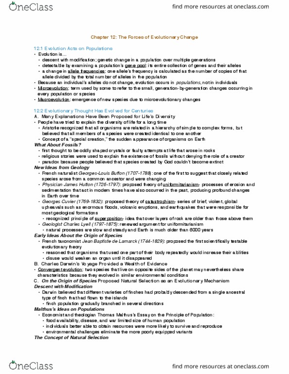 BIOL 100 Chapter Notes - Chapter 12: Georges Cuvier, Allele Frequency, James Hutton thumbnail