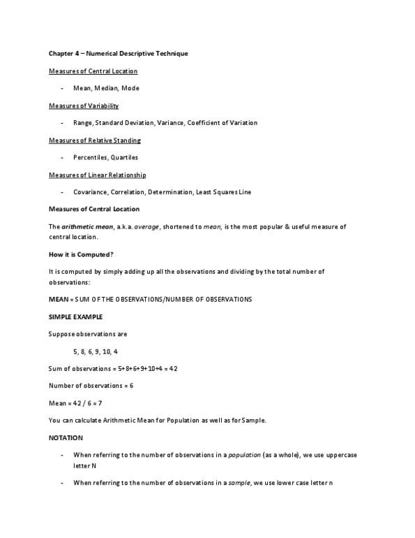 ADMS 2320 Chapter Notes - Chapter 4: Level Of Measurement, Variance, Standard Deviation thumbnail