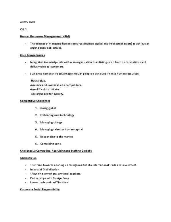 HRM 2600 Lecture Notes - Corporate Social Responsibility, Human Capital, Layoff thumbnail