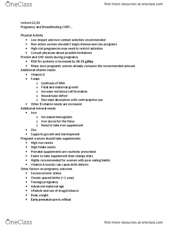 HUMNNTR 2210 Lecture Notes - Lecture 25: Pasteurization, Edema, Prenatal Care thumbnail