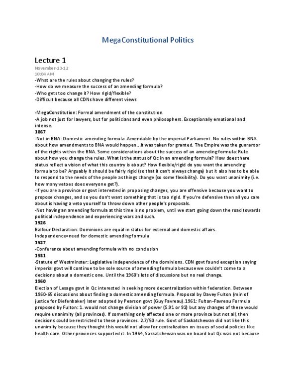 POLI 221 Lecture Notes - Guy Favreau, Victoria Charter, Pierre Trudeau thumbnail