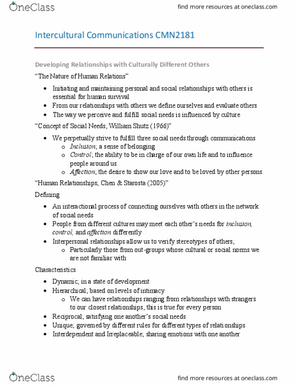 CMN 2181 Lecture Notes - Lecture 9: Ingroups And Outgroups, Starosta, Human Behaviour thumbnail