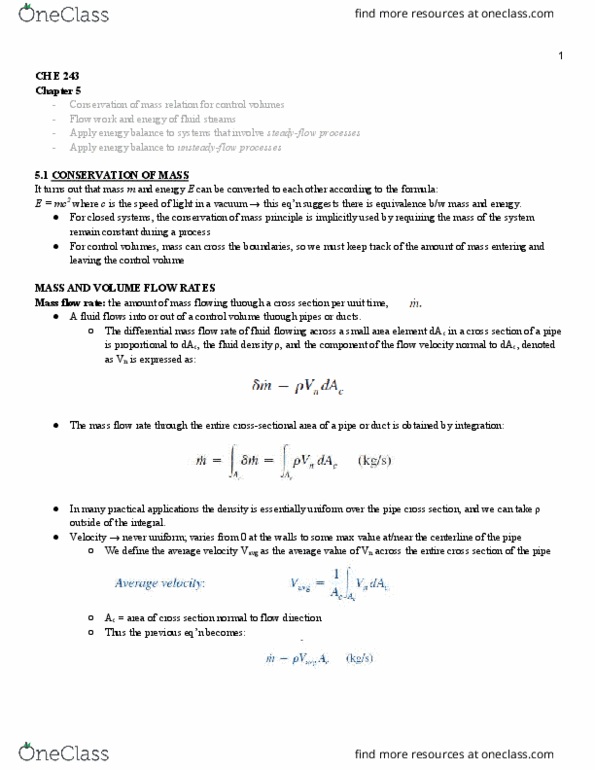 CH E243 Chapter Notes - Chapter 5: Joule, Former State Routes In Pennsylvania, Mass Flow Rate thumbnail