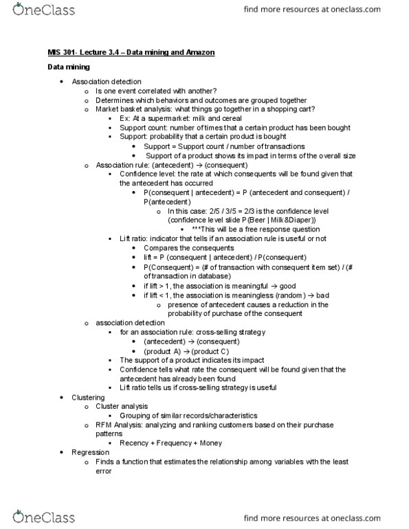 MIS 301 Lecture Notes - Lecture 20: Customer Experience, Randomized Experiment, Affinity Analysis thumbnail