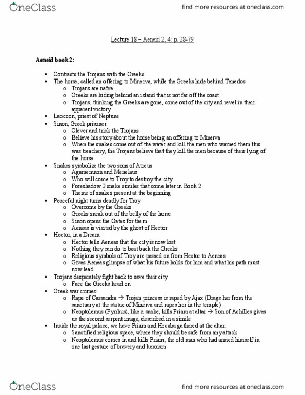 CLASSICS 1B03 Lecture Notes - Lecture 18: Anchises, Tiber, Aeneid thumbnail