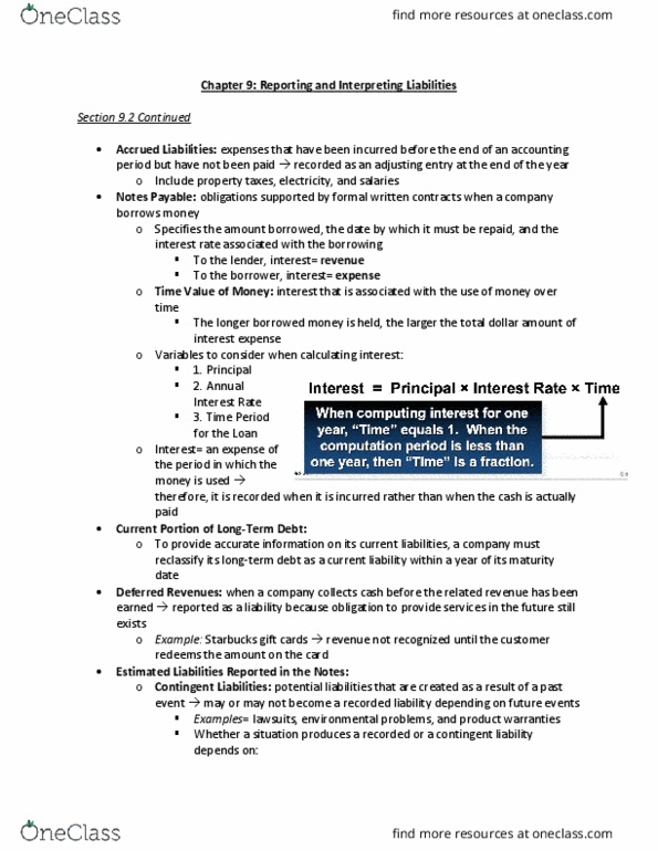 ACCT20100 Chapter Notes - Chapter 9: Net Income, Contingent Liability, Current Liability thumbnail