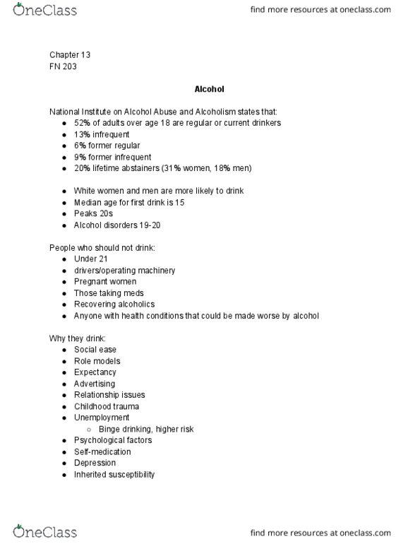 FN 203 Lecture Notes - Lecture 13: Fetal Alcohol Spectrum Disorder, Birth Weight, Relapse Prevention thumbnail