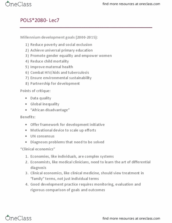 POLS 2080 Lecture Notes - Lecture 7: Amartya Sen, Poverty Reduction, Capability Approach thumbnail