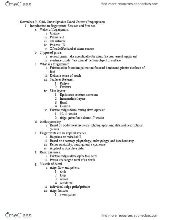 Forensic and Investigative Science FIS 20500 Lecture Notes - Lecture 1: Stratum Corneum, Sweat Gland, Anthropometry thumbnail