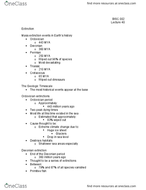 BI SC 002 Lecture Notes - Lecture 40: Mantle Plume, Ordovician, Extinction Event thumbnail