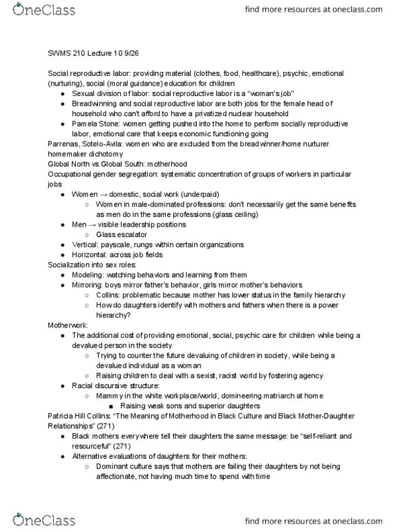 SWMS 210mgw Lecture Notes - Lecture 10: Afrocentrism, Compulsory Sterilization, Liberal Feminism thumbnail