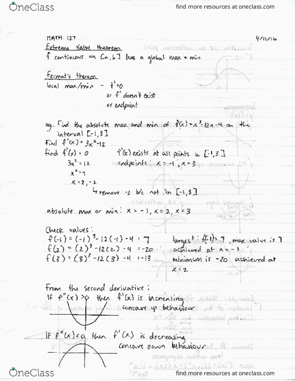 MATH127 Lecture Notes - Lecture 23: Inflection Point thumbnail