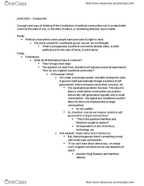 LAWS 2501 Lecture Notes - Lecture 3: Tyrant, Federalist No. 10, Direct Democracy thumbnail