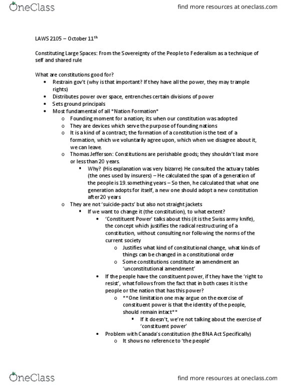 LAWS 2501 Lecture Notes - Lecture 4: Bicameralism, Swiss Army Knife, Sovereign People thumbnail