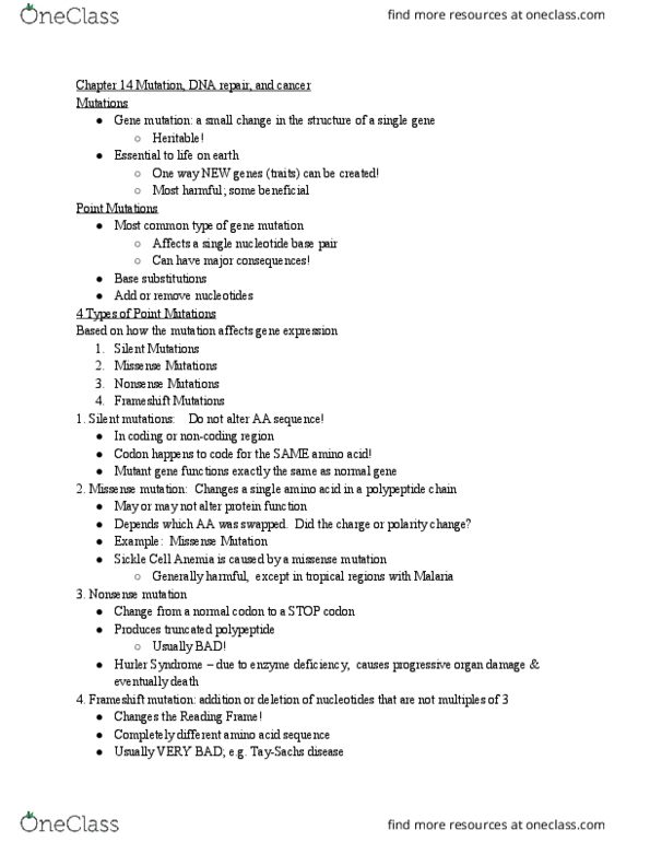 BIO 111 Lecture Notes - Lecture 19: Dna Replication, Hypoxanthine, Complementary Dna thumbnail