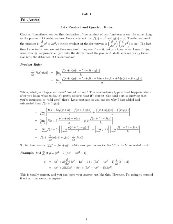 MAT237Y1 Lecture Notes - Quotient Rule, Product Rule, Hi-De-Ho (1947 Film) thumbnail