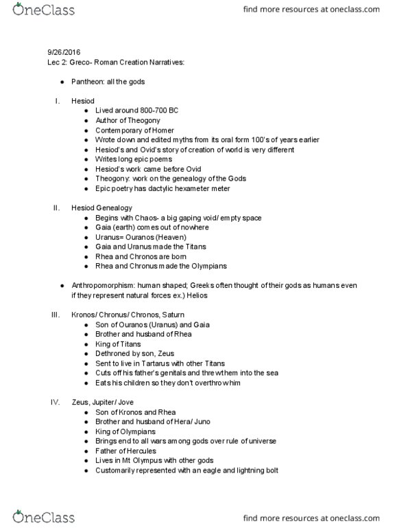 CLASSIC 30 Lecture Notes - Lecture 2: Lightning, Dactylic Hexameter, Epic Poetry thumbnail