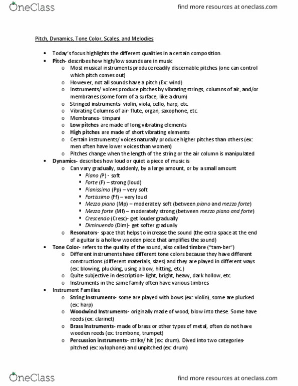 MUS-0001 Lecture Notes - Lecture 2: Chromatic Scale, Xylophone, Unpitched Percussion Instrument thumbnail