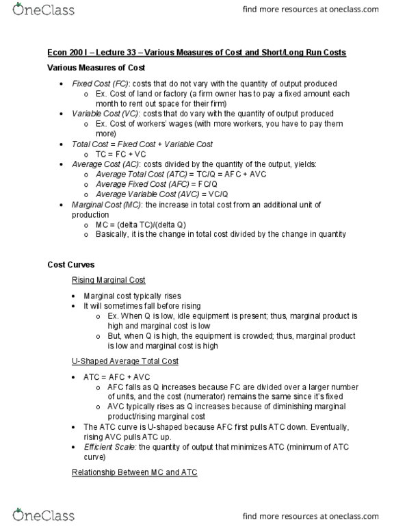 ECON 200 Lecture Notes - Lecture 33: Marginal Cost, Marginal Product thumbnail