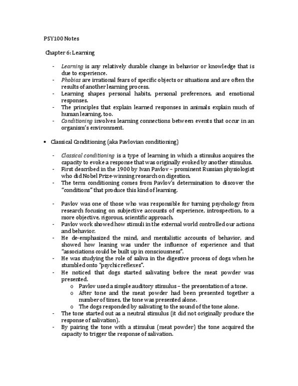 PSY100Y5 Chapter Notes - Chapter 6: Rosalie Rayner, Drug Tolerance, Classical Conditioning thumbnail