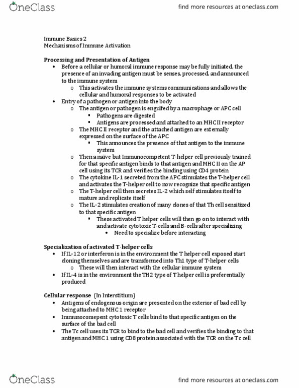 BIO 325 Lecture Notes - Lecture 5: Innate Immune System, Mhc Class Ii, Interleukin 2 thumbnail