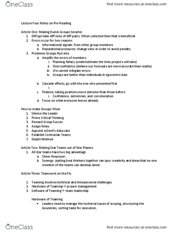 ORGS 5100 Lecture Notes - Lecture 4: Planning Fallacy, Delphi Method thumbnail