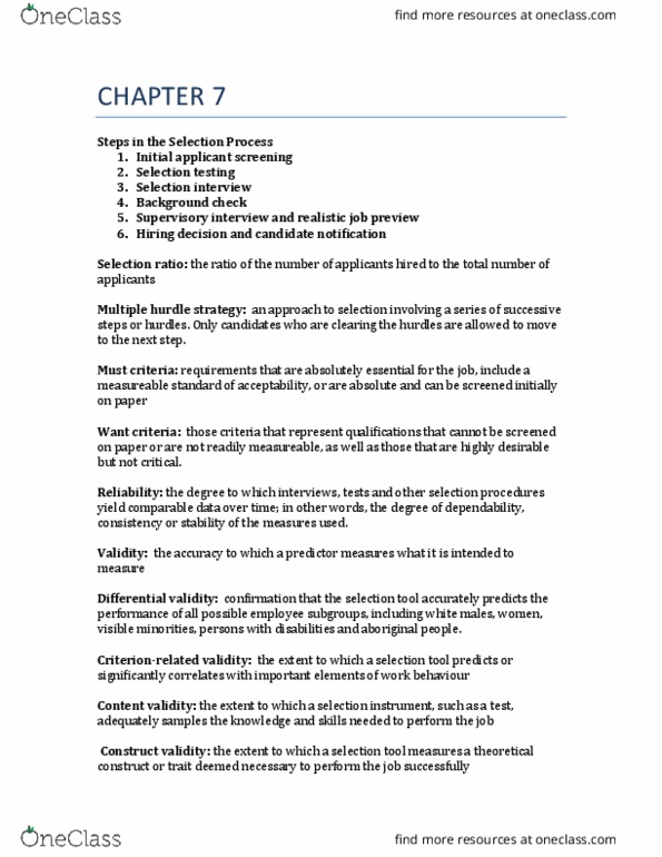 MHR 523 Lecture Notes - Lecture 2: Unstructured Interview, Structured Interview, Content Validity thumbnail