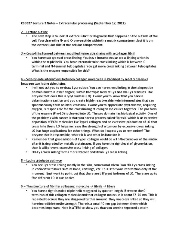 CSB327H1 Lecture Notes - Lecture 3: Lysyl Oxidase, Matrix Metalloproteinase, Type I Collagen thumbnail