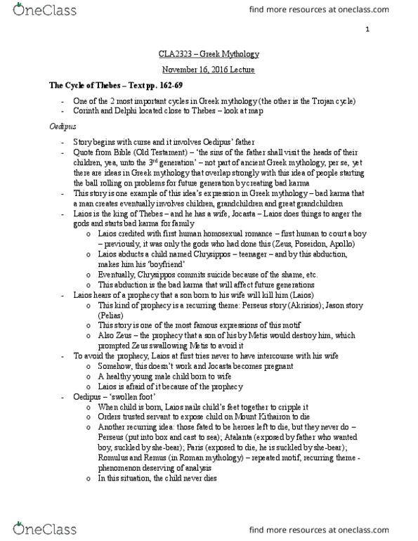 CLA 2323 Lecture Notes - Lecture 9: Seven Against Thebes, Tiresias, Eteocles thumbnail