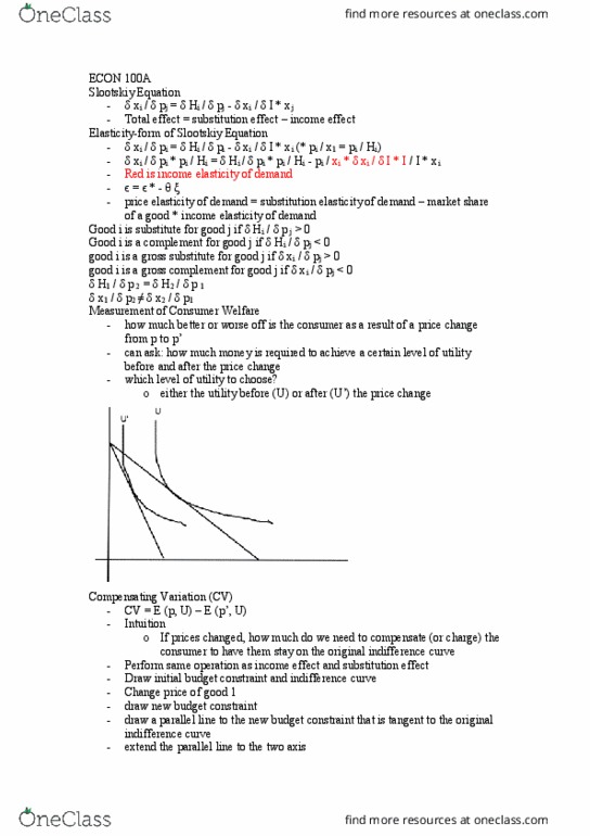 ECON 100A Lecture Notes - Lecture 23: Budget Constraint, Indifference Curve thumbnail
