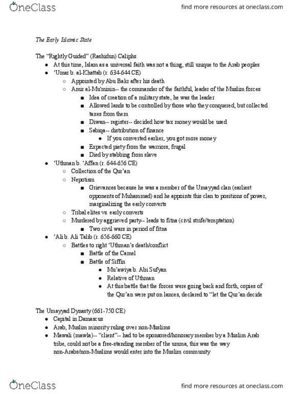 REL-3363 Lecture Notes - Lecture 7: Abu Muslim, Abbasid Revolution, Arab Kingdom Of Syria thumbnail