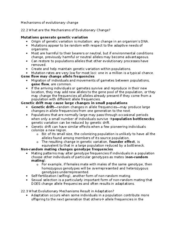 BIOL 324 Lecture Notes - Genotype Frequency, Allele Frequency, Genetic Drift thumbnail