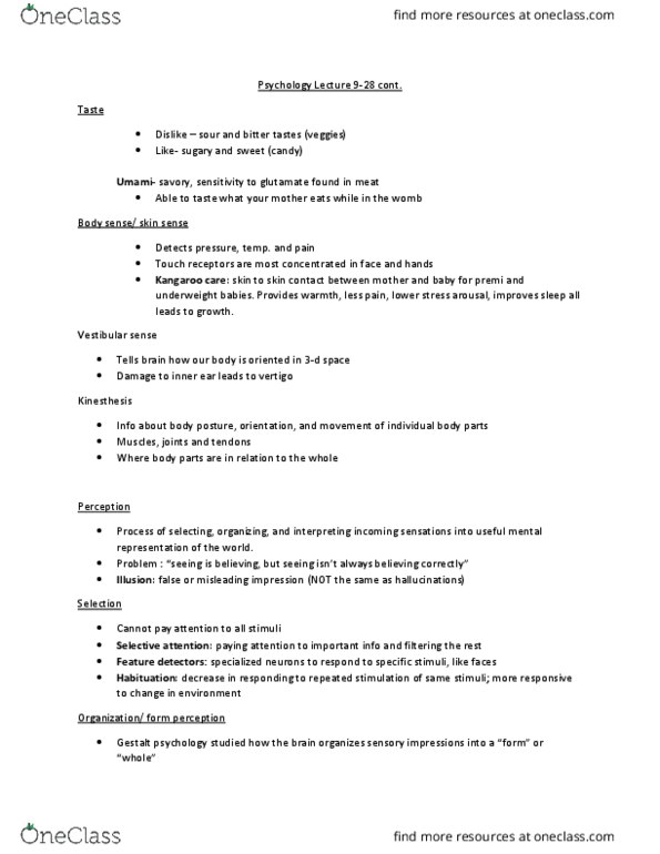 PSY 101 Lecture Notes - Lecture 12: Small For Gestational Age, Kangaroo Care, Gestalt Psychology thumbnail