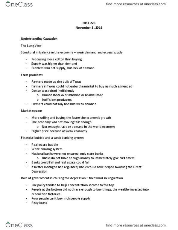 HIST 226 Lecture Notes - Lecture 18: Real Estate Bubble, Stock Market, Market System thumbnail