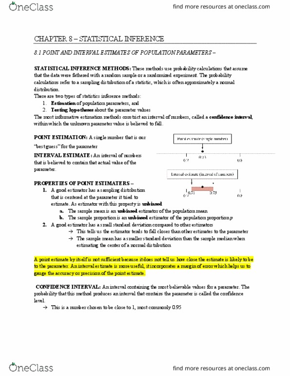 PSYC 3000 Lecture Notes - Lecture 6: Confidence Interval, Interval Estimation, Bias Of An Estimator thumbnail