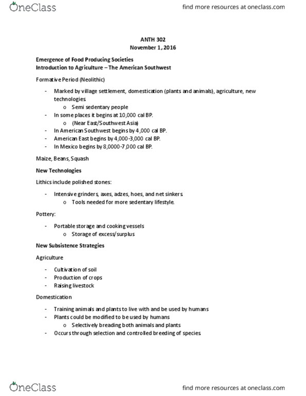 ANTH 302 Lecture Notes - Lecture 15: Phalaris Caroliniana, Yogurt, Avocado thumbnail