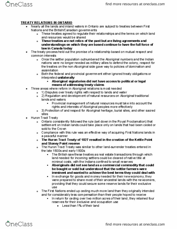 SOSC 4351 Chapter Notes - Chapter 1: Huron Tract, Chippewas Of Kettle And Stony Point First Nation, Indian Act thumbnail